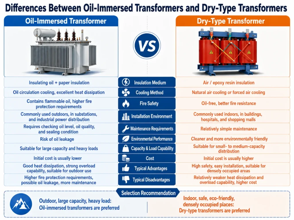 oil immersed transformer vs dry type transformer comparison