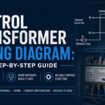 Control transformer wiring diagram guide cover showing a step-down control transformer in an industrial panel