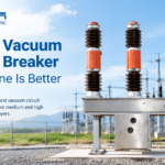 SF6 vs vacuum circuit breaker comparison cover showing a 40.5kV outdoor SF6 circuit breaker at a substation