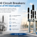 Outdoor substation comparison of a legacy bulk oil circuit breaker and a modern SF6 gas circuit breaker covering 40.5 kV to 252 kV
