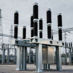 Outdoor high-voltage SF6 circuit breaker in a substation yard illustrating IEC 62271-100 circuit breaker standards