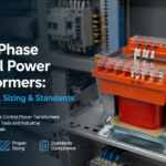 Three-phase control power transformer (BK-type) mounted in an industrial control panel for machine tool applications